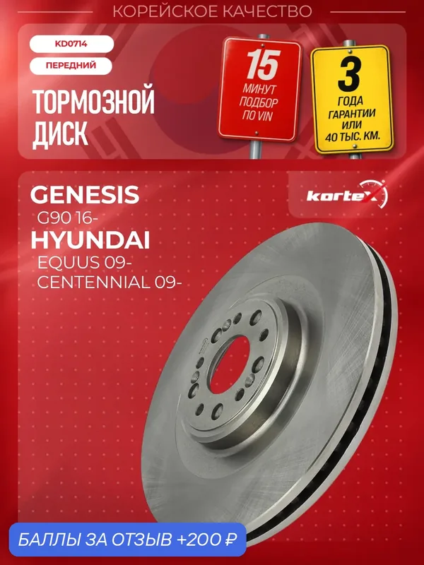 Тормозной диск передний для Hyundai GENESIS G90 16, 1 шт. — KORTEX, 200 баллов за отзыв Яндекс Маркет
