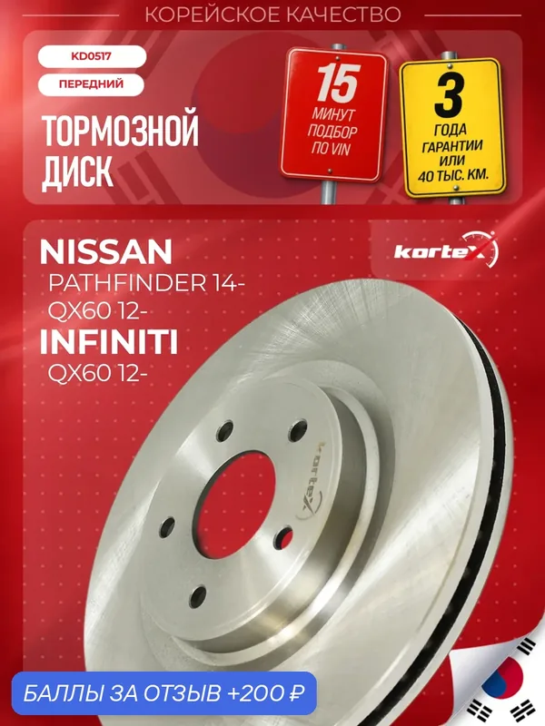 Диск тормозной передний для NISSAN PATHFINDER 4, 5 / MURANO Ниссан14- / Мурано 1, 2, 3 QX60 12- вентилируемый — KORTEX, 200 баллов за отзыв Яндекс Маркет