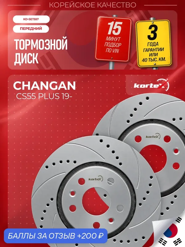 Комплект передних тормозных дисков для Changan Changan CS55 PLUS, Geomet, перфорация и насечки, 2 шт. — KORTEX, скидка по промокоду Яндекс Маркет