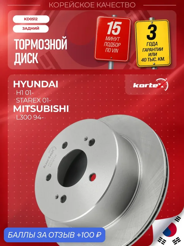 Диск тормозной Kortex для HYUNDAI H1 / STAREX 01- задний 1 шт — KORTEX, 100 баллов за отзыв Яндекс Маркет