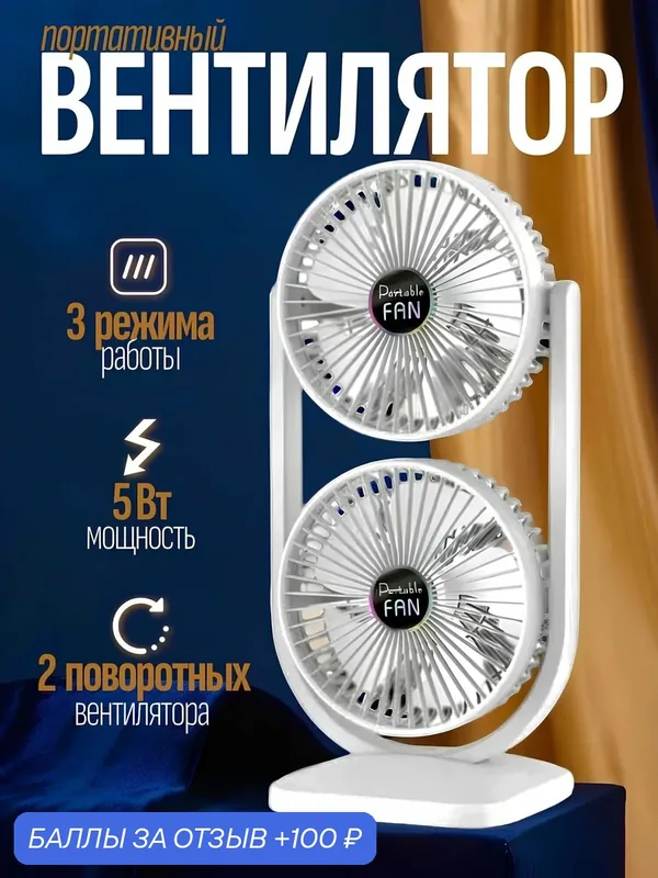 Вентилятор настольный, питание от USB, с функцией наклона, мощный, бесшумный, Мини-кондиционер на ваш стол — A.D.R.C Company, 100 баллов за отзыв Яндекс Маркет
