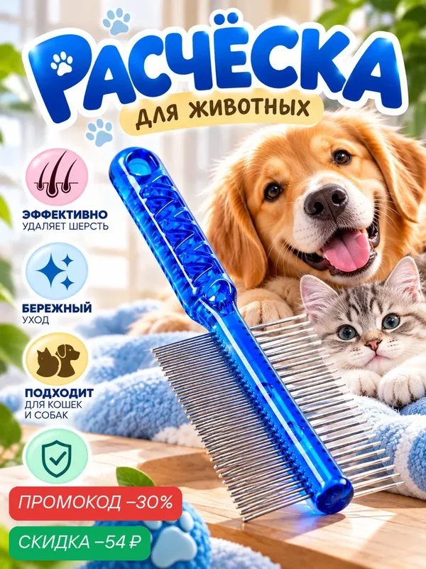 Расчёска для шерсти «Пузырьки», 19.5×5.6 см, двухсторонняя, прозрачная — ПИЖОН, скидка по промокоду Яндекс Маркет