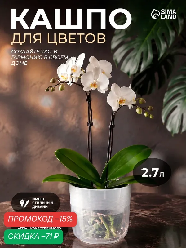 Кашпо для цветов со вставкой «Линель», 2, 7 л, d=16 см, h=16 см, прозрачное — Альтернатива, скидка по промокоду Яндекс Маркет