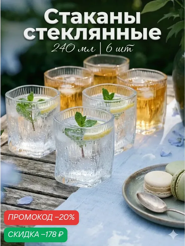 Стаканы IceBar. Грани, 240 мл, набор 6 шт, 8×8×8 см, цвет прозрачный — Сима-ленд, скидка по промокоду Яндекс Маркет