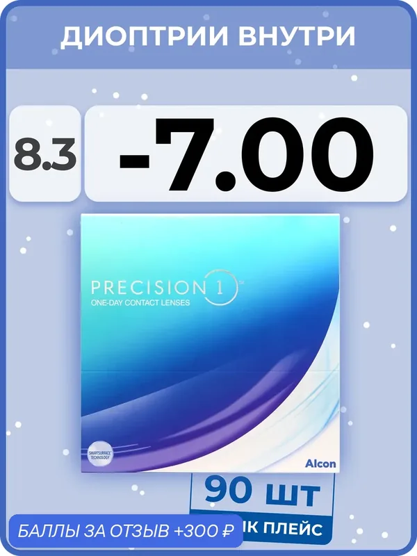 Контактные линзы Alcon Precision1 (90 линз) — 7.00 R 8.3 — Alcon, 300 баллов за отзыв Яндекс Маркет