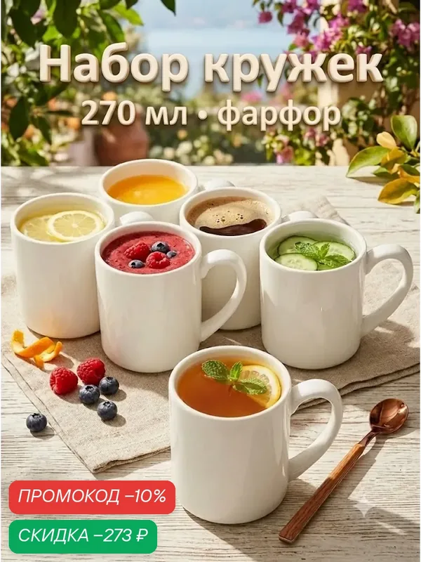 Набор кружек Magistro "Mien", 270 мл, 6 шт, фарфор, цвет белый — Magistro, скидка по промокоду Яндекс Маркет