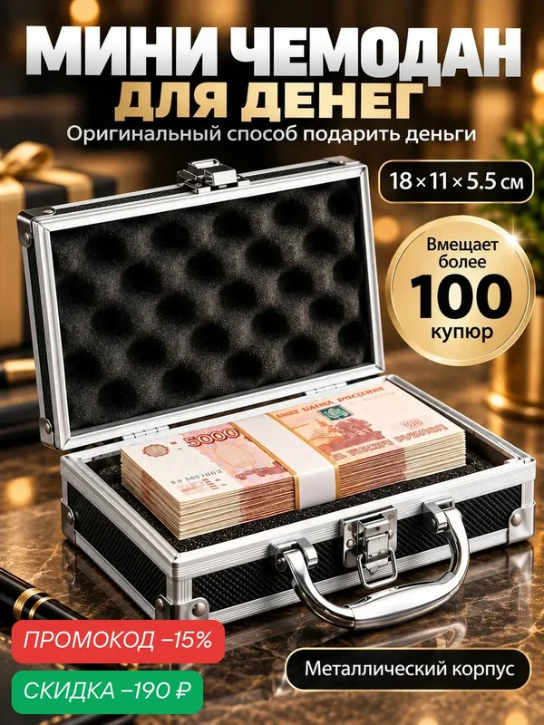 Мини чемодан для денег подарочный шкатулка чемодан — скидка по промокоду Яндекс Маркет