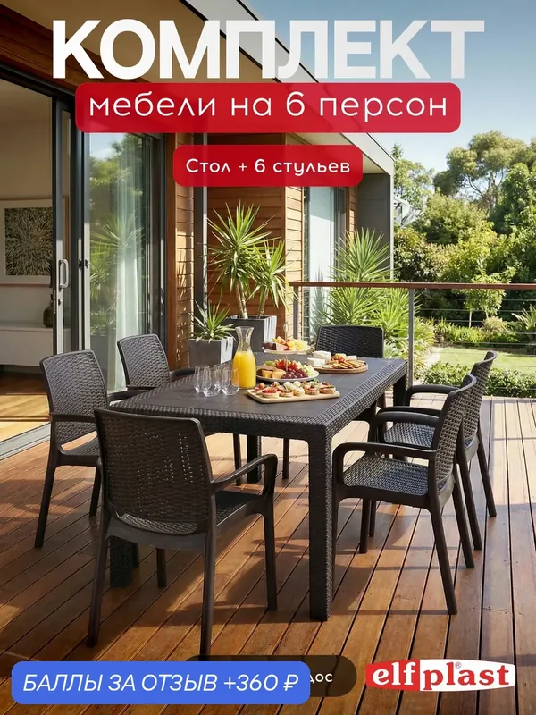 Комплект мебели Эльфпласт "Родос сет", коричневый, пластик, влагостойкий, эргономичный дизайн — elfplast, 360 баллов за отзыв Яндекс Маркет