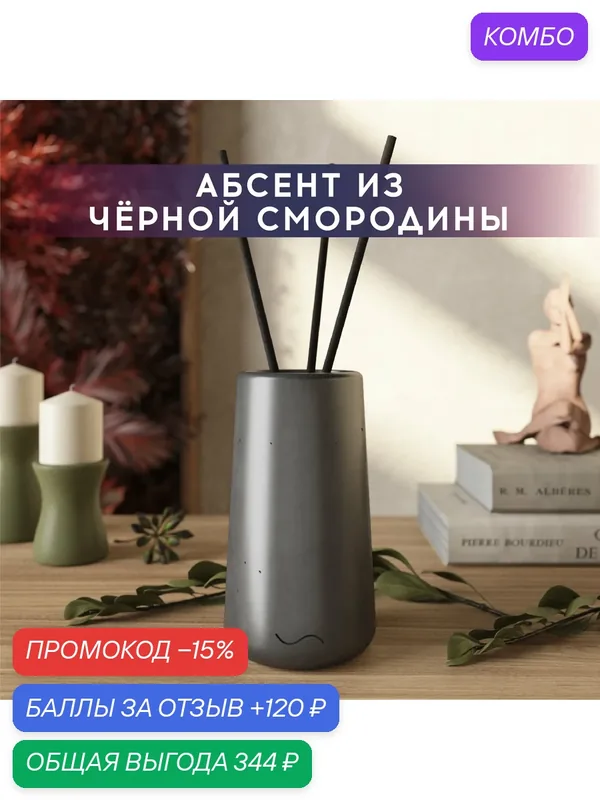 Ароматический диффузор, Абсент из черной смородины, 100мл, в бетонной вазе Astrid, графитовый глянцевый — MUSKO, промокод и 120 баллов за отзыв Яндекс Маркет