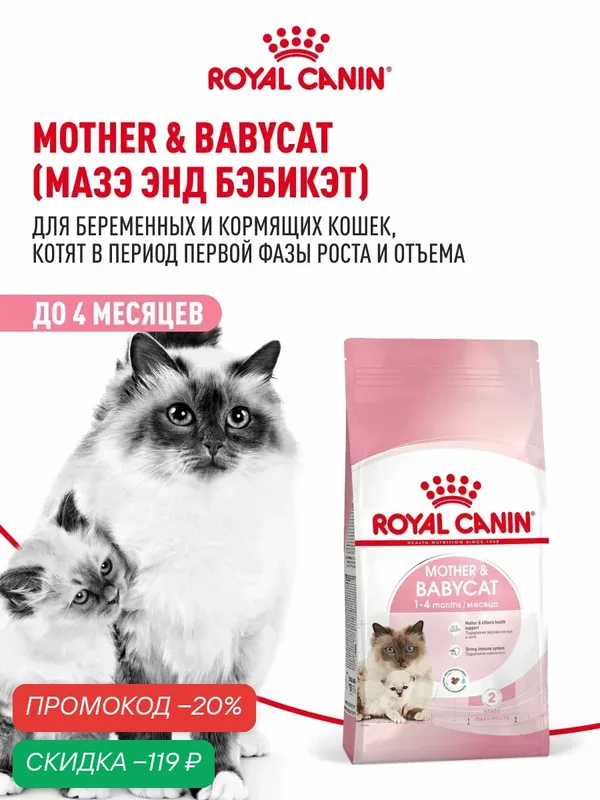 Сухой корм для котят, беременных и кормящих кошек Royal Canin Mother&Babycat, 400 г — Royal Canin, скидка по промокоду Яндекс Маркет
