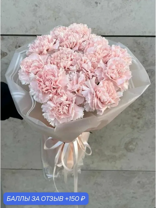 Букет цветов / Decoriflora / Монобукет из гвоздик / Цвет розовый / 15 шт — Decoriflora, 150 баллов за отзыв Яндекс Маркет