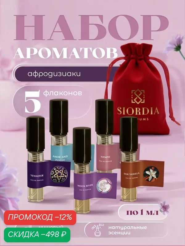 Набор духов женских 5 шт мини нишевая парфюмерия, пробники духов, ароматы афродизиаки — скидка по промокоду Яндекс Маркет