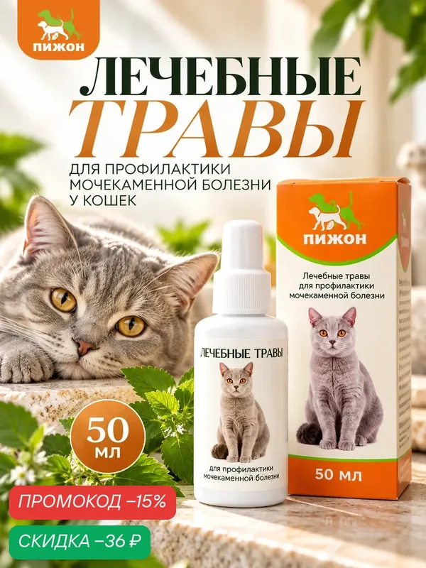 Лечебные травы "Пижон" для кошек с мочекаменной болезнью, 50 мл — ПИЖОН, скидка по промокоду Яндекс Маркет