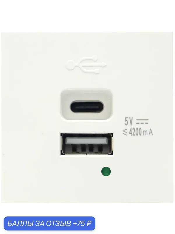 USB-зарядка 4200мA типа A+С, 2 модуля, размер 45х45мм, цвет белый, Donel — Donel, 75 баллов за отзыв Яндекс Маркет