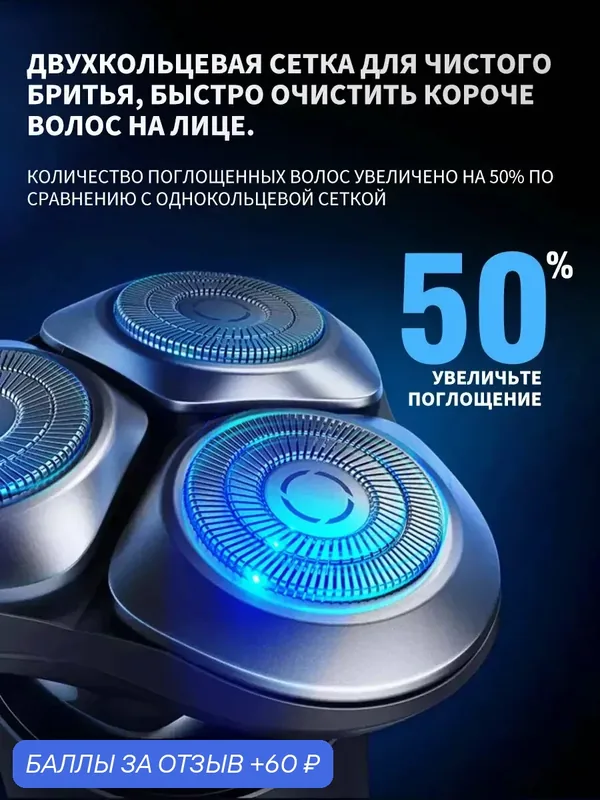 Электробритва Xiaomi Mijia S301, водозащита IPX7, 3 плавающие бритвенные головки, двойная бритвенная сетка — Mijia, 60 баллов за отзыв Яндекс Маркет