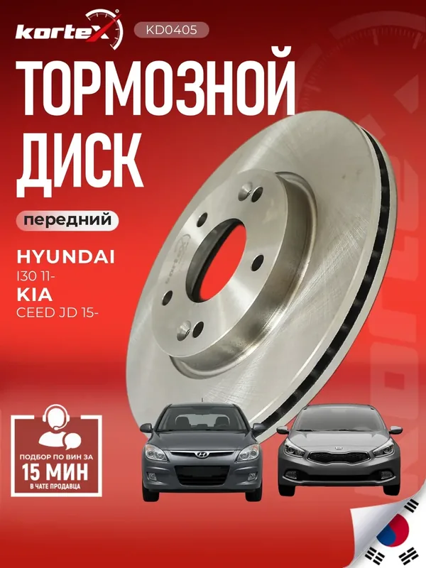 Диск тормозной (левый/правый передний) Hyundai Хендай i30 Kia Киа Ceed Сид Cerato Церато DF8056 51712A6000 — KORTEX, 100 баллов за отзыв Яндекс Маркет