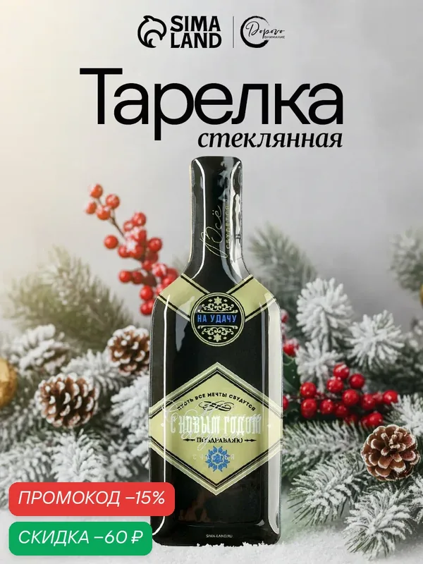 Тарелка стеклянная, «На удачу», 11, 3 х 34, 5 см, черная, фигурная — Дорого внимание, скидка по промокоду Яндекс Маркет