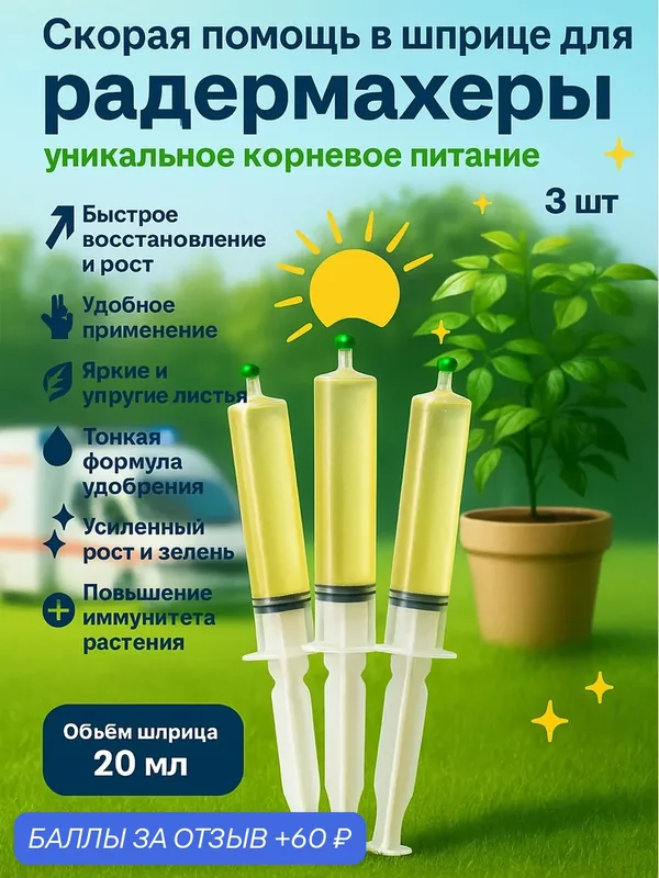 Удобрение скорая помощь для Радермахеры (китайской розы) 3 шприца по 20 мл Флорасфера — Флорасфера, 60 баллов за отзыв Яндекс Маркет