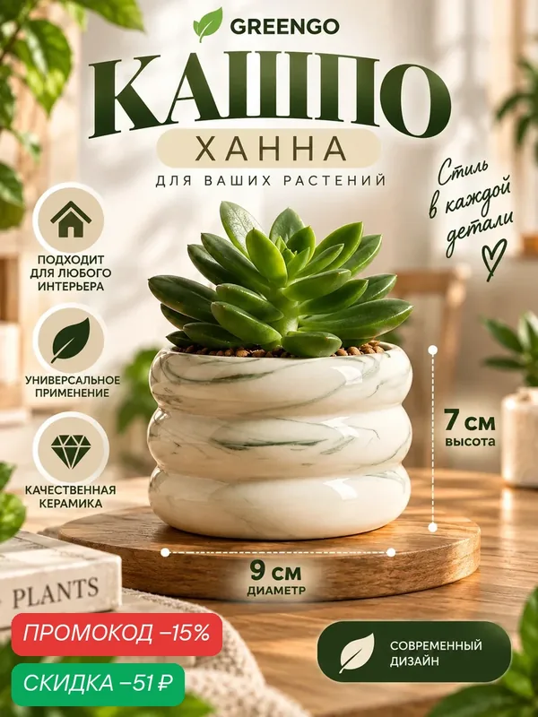 Кашпо Take It Easy "Ханна", для дома, керамика, настольное размещение — Take It Easy, скидка по промокоду Яндекс Маркет