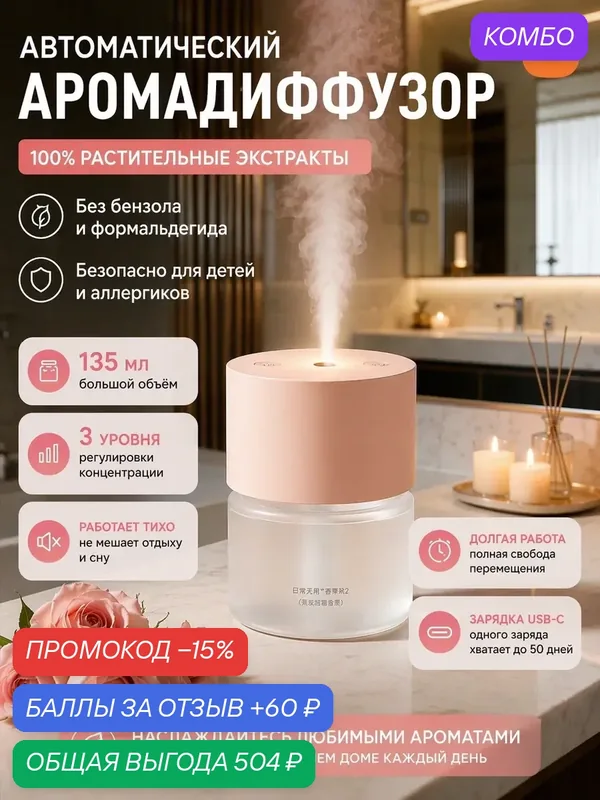 Аромадиффузор электрический, диффузор для дома электрический xiaomi, освежитель воздуха, гипоаллергенный — Xiaomi, скидка по промокоду Яндекс Маркет