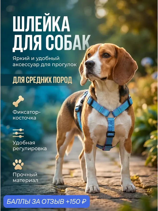 Шлейка для собак, средних пород, нейлон 2 см. — FLUFFY'S TAIL, 150 баллов за отзыв Яндекс Маркет