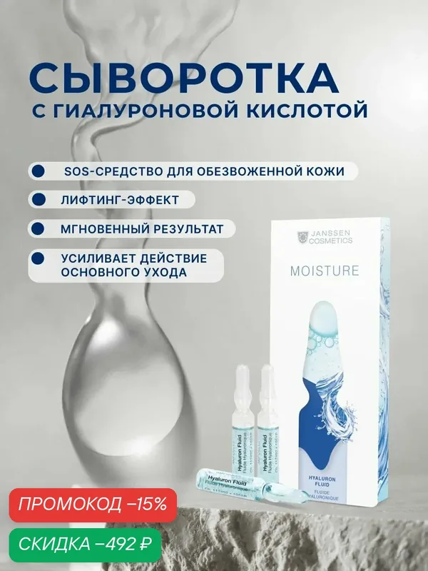 Сыворотка для лица Janssen Cosmetics увлажняющая с гиалуроновой кислотой 7 х 2 мл — Janssen Cosmetics, скидка по промокоду Яндекс Маркет