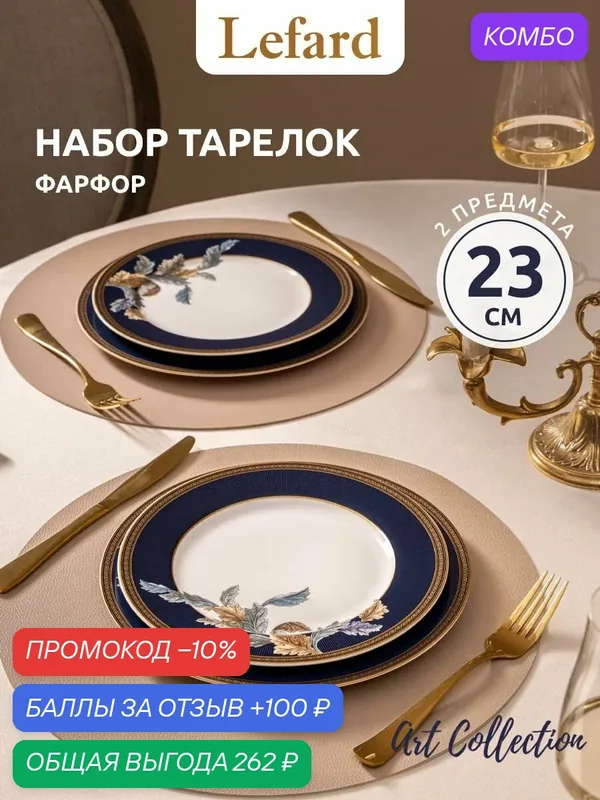 Подарочный набор Lefard Art Collection У. Моррис, фарфор, 2 тарелки 23см — Lefard, промокод и 100 баллов за отзыв Яндекс Маркет
