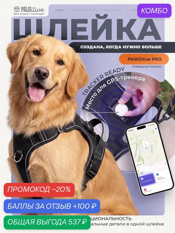Шлейка для собак крупных пород и средних пород L, шлейка анатомическая для собак, крепкая амуниция с поводком — PAWSitive, скидка по промокоду Яндекс Маркет