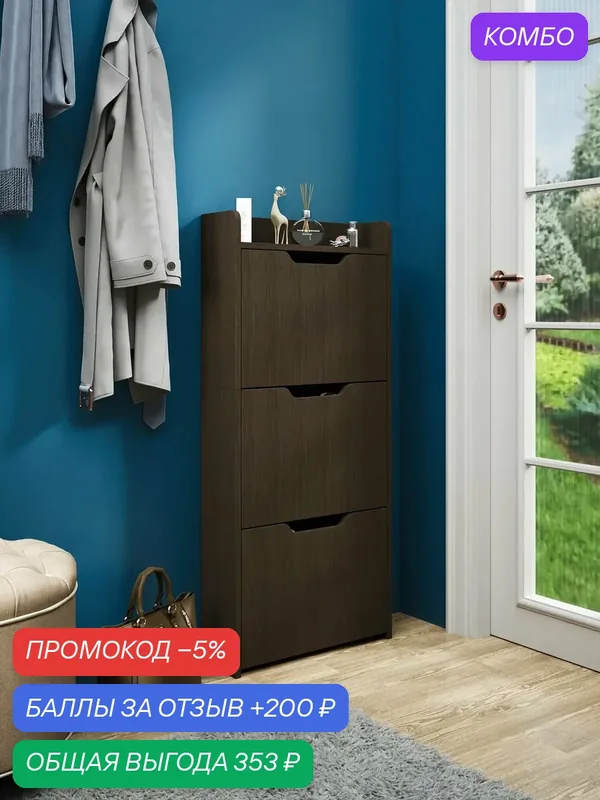 Обувница Витто-9176 венге узкая, в прихожую, тумба для обуви, закрытая деревянная, этажерка, с полкой, ЛДСП галошница высокая — Profimebel, скидка по промокоду Яндекс Маркет