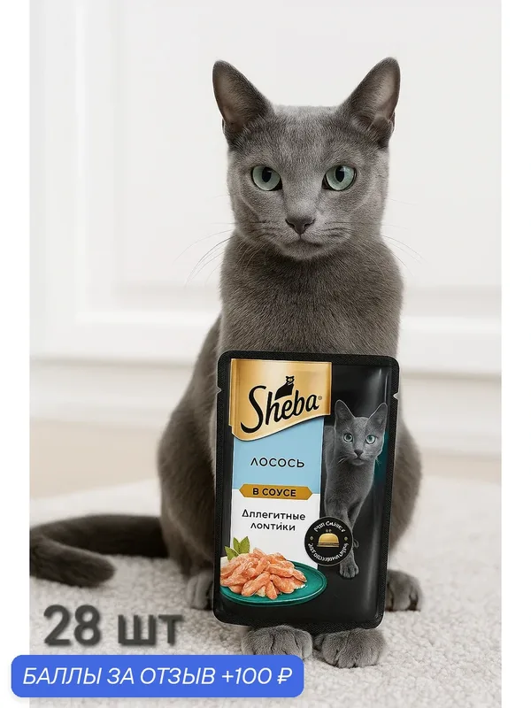 Влажный корм для кошек Sheba Ломтики в соусе с лососем, 28 шт по 75 г — Sheba, 100 баллов за отзыв Яндекс Маркет