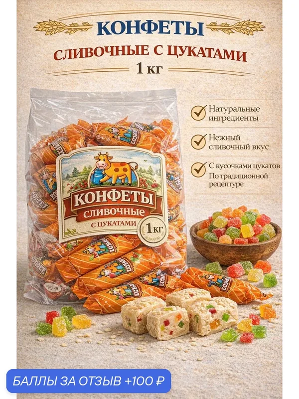 Конфеты "Cream Fudge", Вольский кондитер, помадные, с цукатами — Вольский кондитер, 100 баллов за отзыв Яндекс Маркет