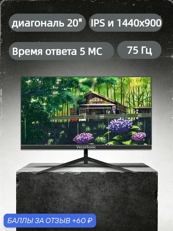 Плоский монитор 20 дюймов IPS 1440×900 75 Гц 5 мс HDMI VGA черный корпус — VecorSonic, 60 баллов за отзыв Яндекс Маркет
