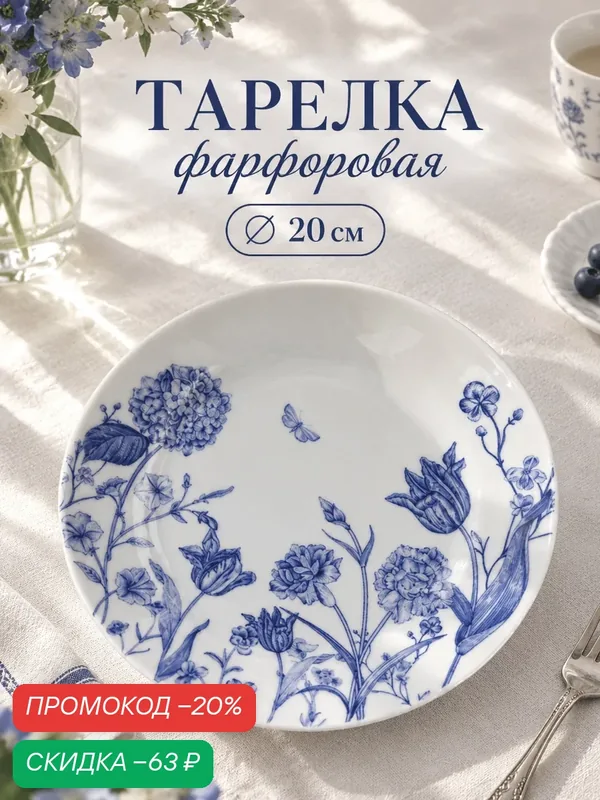 Тарелка Добрушский фарфоровый завод «Беатриче», обеденная, круглая, 20 см, фарфор, белый — Добрушский фарфоровый завод, скидка по промокоду Яндекс Маркет