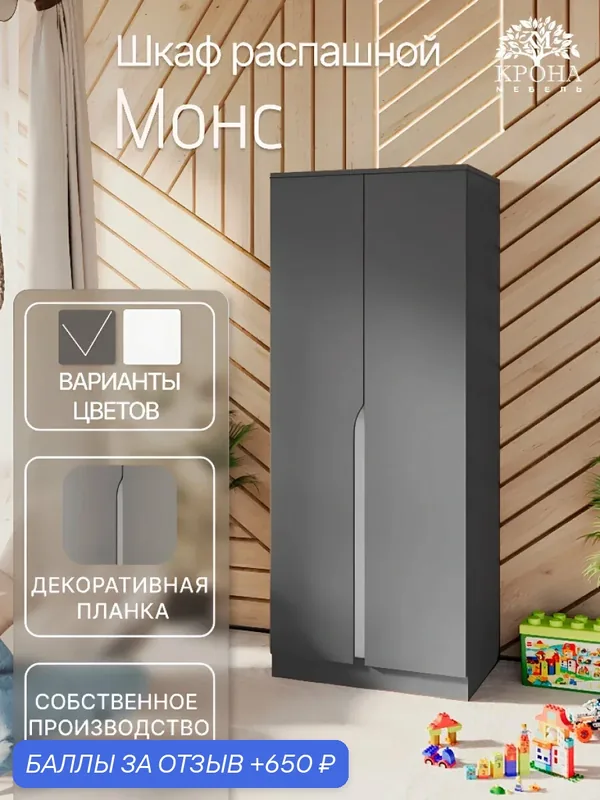 Шкаф распашной Монс-2, Антрацит, 120x230x50 см, 2 двери, 6 полок, в офис — Крона Мебель, 650 баллов за отзыв Яндекс Маркет