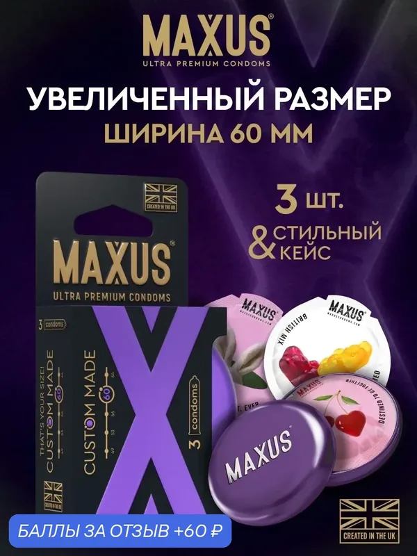 79878 Презервативы MAXUS Custom Made 60, 3 шт. Увеличенного размера, с железным кейсом в комплекте — Maxus, 60 баллов за отзыв Яндекс Маркет