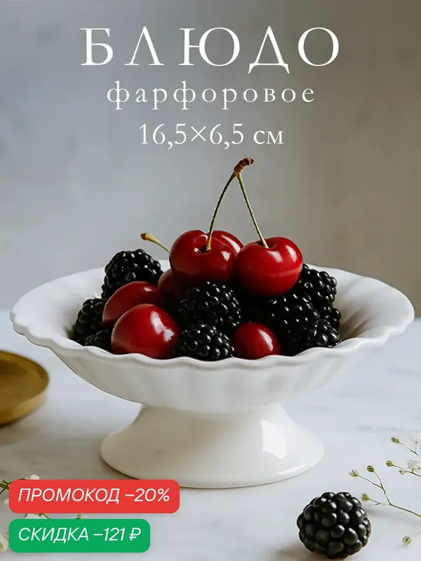 Блюдо для фруктов фарфоровое на ножке Magistro «Цветок», d=15 см — Magistro, скидка по промокоду Яндекс Маркет