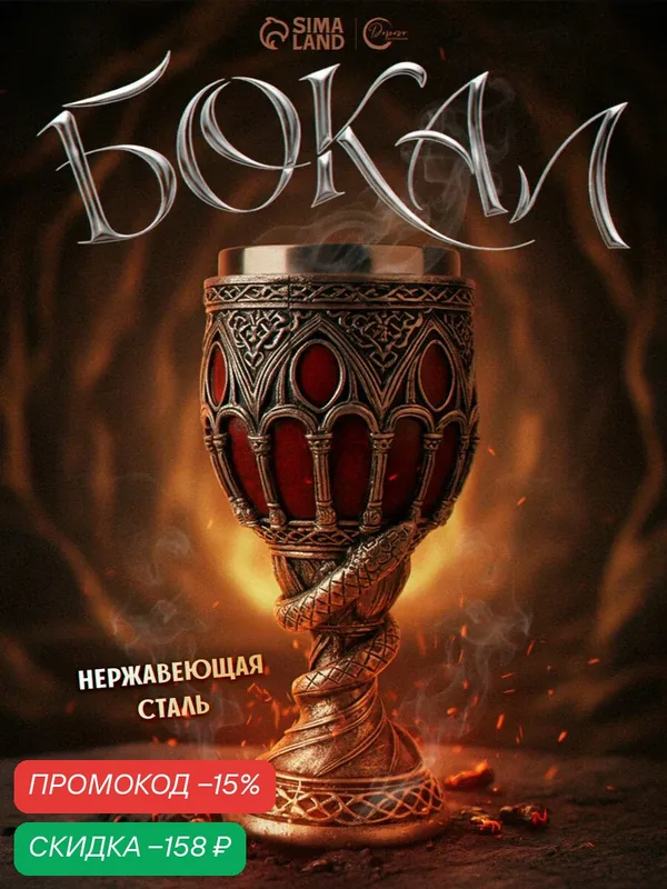 Бокал "Готика", нерж. сталь, объем 400 мл, серебристый, на подарок — Дорого внимание, скидка по промокоду Яндекс Маркет