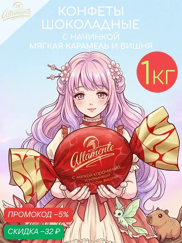 Конфеты шоколадные с кремовой начинкой карамель и вишня Altamente набор 1кг — Altamente, скидка по промокоду Яндекс Маркет