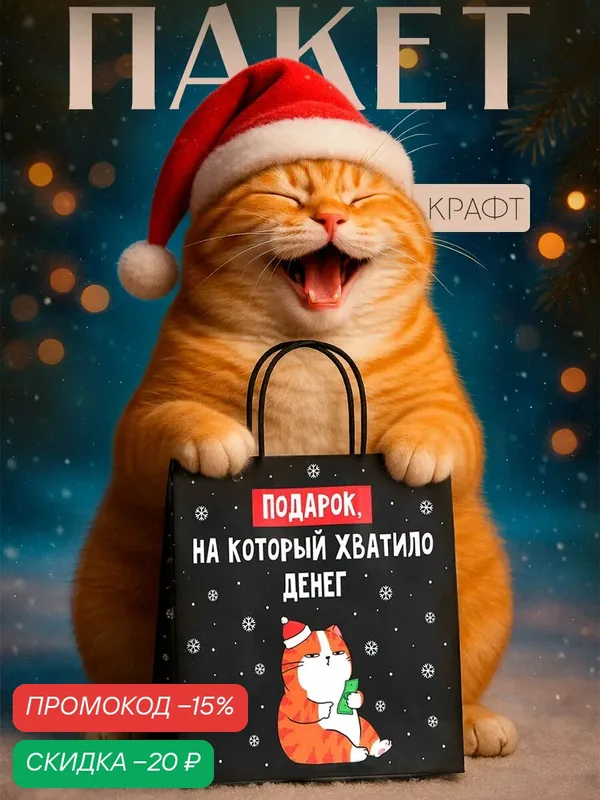Подарочный пакет новогодний «Подарок», 22 х 22 х 11 см, для упаковки подарка на Новый Год — Дарите счастье, скидка по промокоду Яндекс Маркет