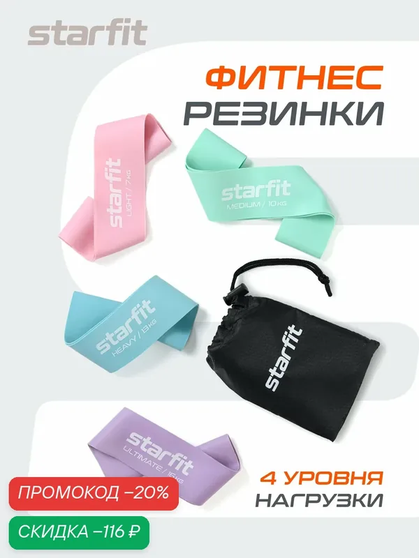 Мини-эспандеры для фитнеса STARFIT ES-203, пастель, 4 уровня нагрузки — Starfit, скидка по промокоду Яндекс Маркет