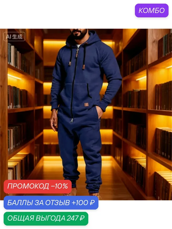 Мужская комбинезон с пухом для тепла — ROMIKY, промокод и 100 баллов за отзыв Яндекс Маркет