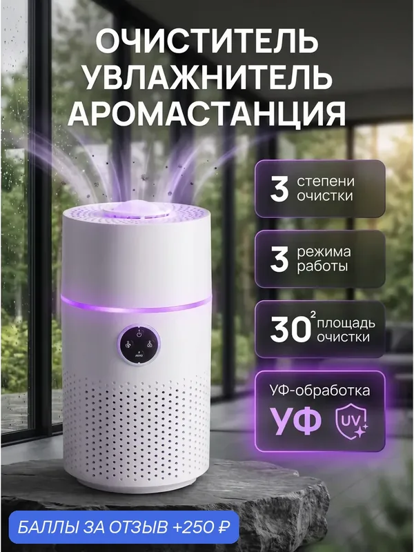 Очиститель-увлажнитель воздуха с ароматизацией для дома с уф-обработкой — 250 баллов за отзыв Яндекс Маркет