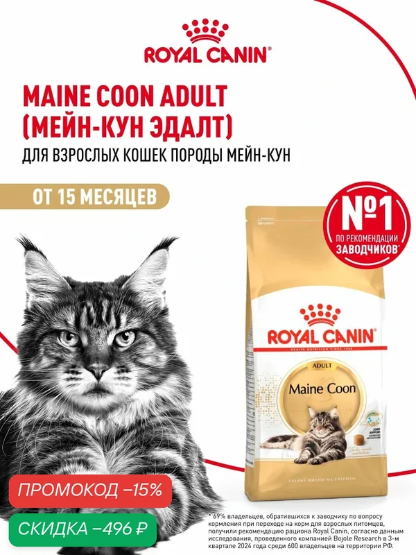 Сухой корм для кошек Royal Canin Adult для породы мейн кун, 2 кг — Royal Canin, скидка по промокоду Яндекс Маркет