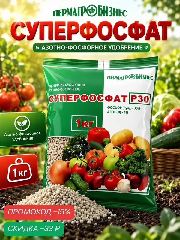Удобрение Пермагробизнес "Суперфосфат", минеральное, гранулы, 1кг — Пермагробизнес, скидка по промокоду Яндекс Маркет