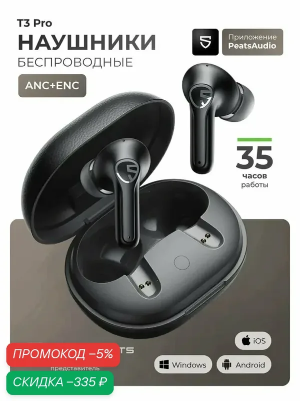 Наушники беспроводные для телефона с микрофоном на айфон андроид, блютуз наушники SoundPeats C30 — SoundPeats, скидка по промокоду Яндекс Маркет