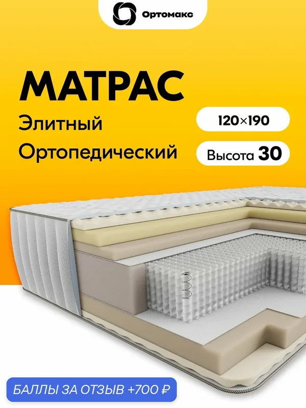 Элитный матрас 120х190х30 ортопедический с эффектом памяти высота 30 см Ortomax Мемори Топ 29 S2000 полутороспальный — Ортомакс, 700 баллов за отзыв Яндекс Маркет