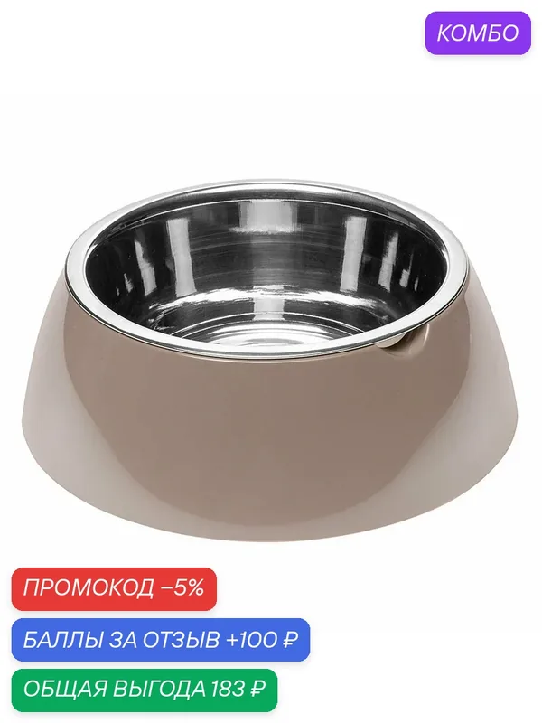 Миска для кошек и собак Ferplast JOLIE L металлическая на пластиковой подставке, серая, 1, 2л — Ferplast, промокод и 100 баллов за отзыв Яндекс Маркет