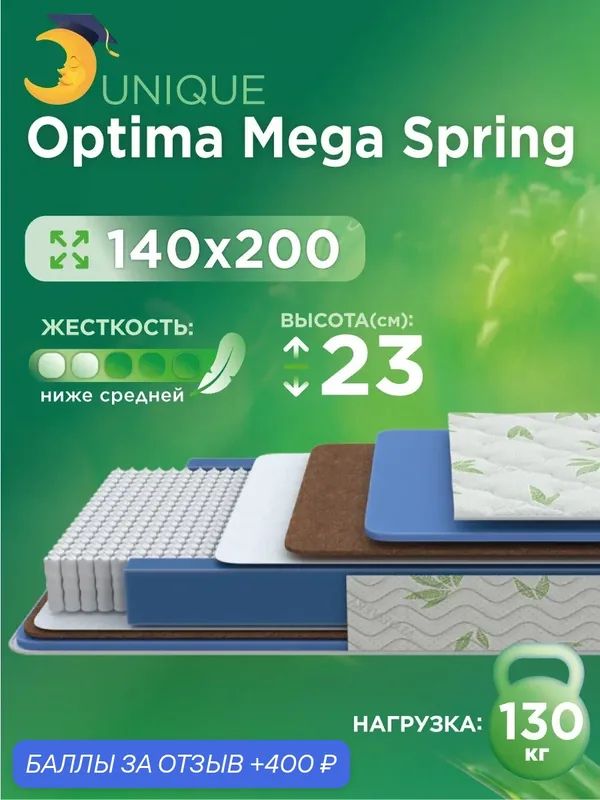 Анатомический, Ортопедический матрас 140х200 Optima Mega Spring, двуспальный — Академия сна, 400 баллов за отзыв Яндекс Маркет