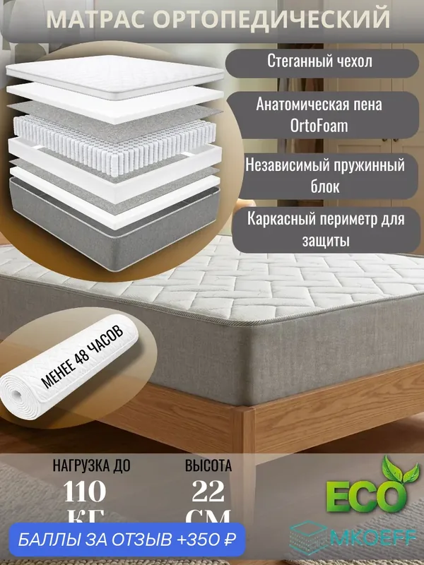 Матрас MKOEFF "Классик" ортопедический, мягкий, 80x190x23 см. Независимые пружины. Двусторонний — MKOEFF, 350 баллов за отзыв Яндекс Маркет