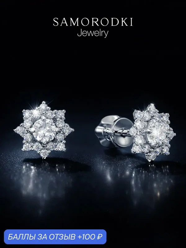 Серьги пусеты, серебро, 925 проба, родирование, фианит — SamoroDki Jewelry, 100 баллов за отзыв Яндекс Маркет